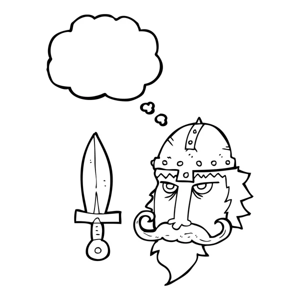 Pensamiento burbuja dibujos animados guerrero vikingo — Vector de stock