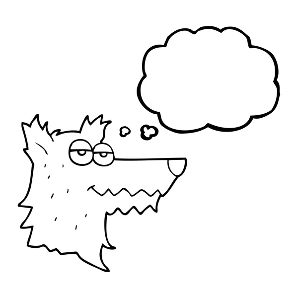 Pensiero bolla cartone animato testa di lupo — Vettoriale Stock