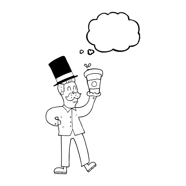 Hombre de dibujos animados burbuja pensamiento con taza de café — Vector de stock