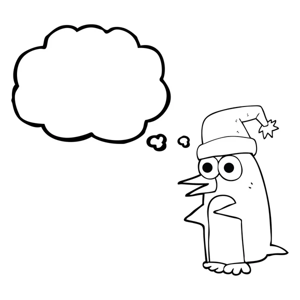 Pensamento bolha desenho animado Natal pinguim — Vetor de Stock