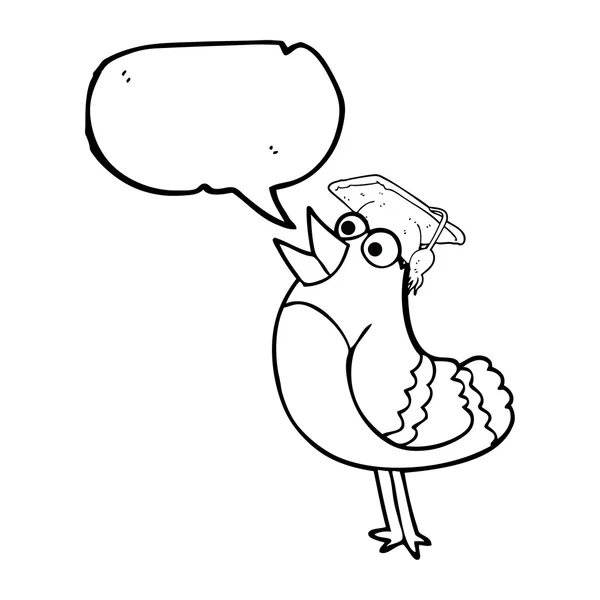 Discorso bolla fumetto uccello indossa cappello graduazione — Vettoriale Stock