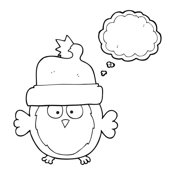 Dacht dat bubble cartoon uil KERSTMUTS dragen — Stockvector