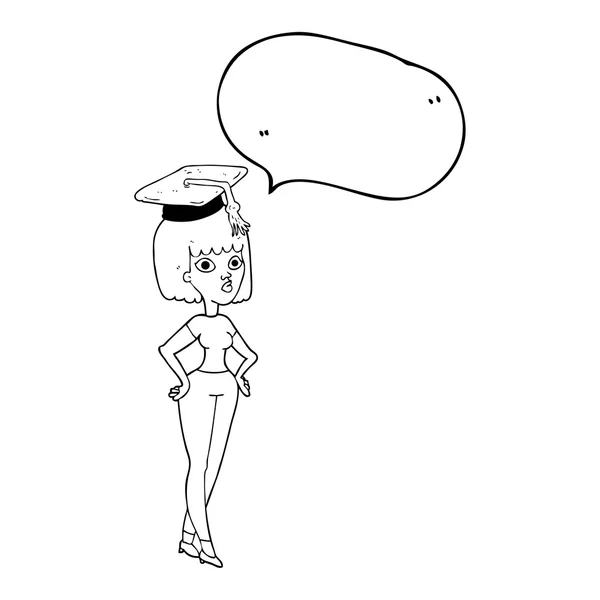 Discours bulle dessin animé femme avec graduation cap — Image vectorielle