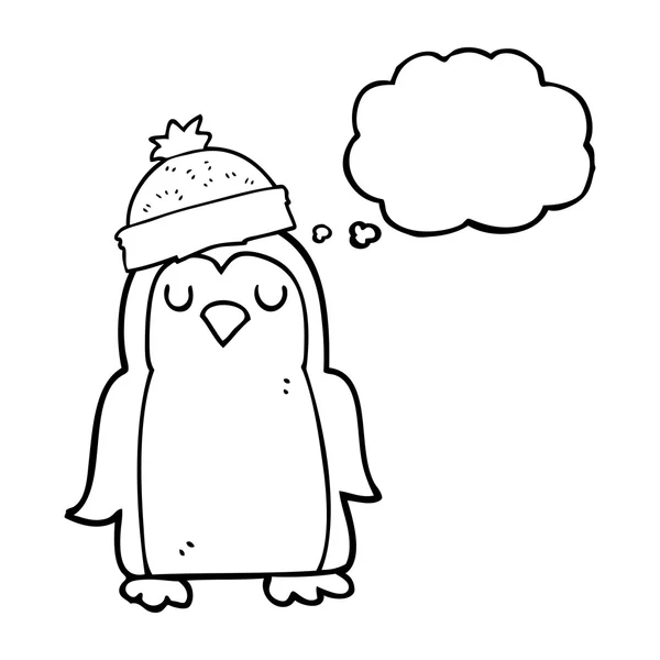 Pingüino de dibujos animados burbuja pensamiento — Vector de stock