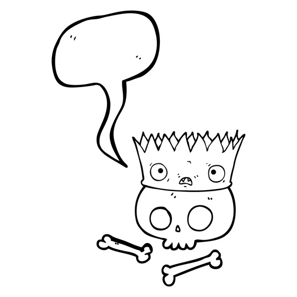 Toespraak bubble cartoon magische kroon op oude schedel — Stockvector