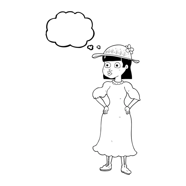 Gedankenblase Cartoon Frau im schlammigen Kleid — Stockvektor