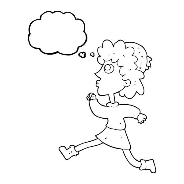 Pensamiento burbuja dibujos animados corriendo mujer — Archivo Imágenes Vectoriales