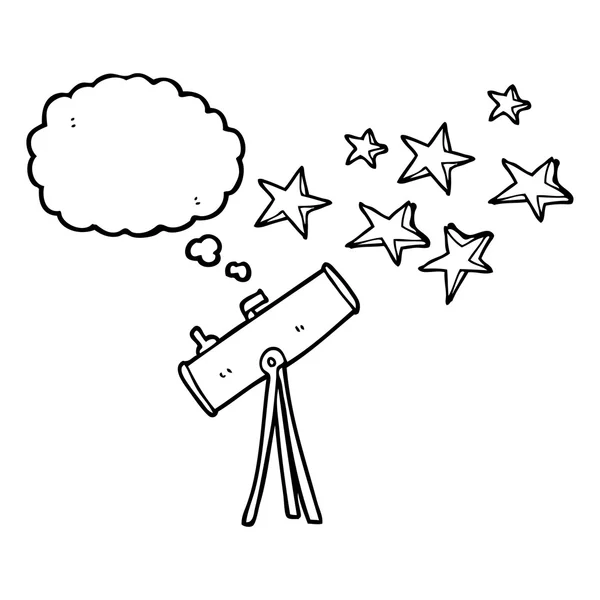 Telescopio de dibujos animados burbuja pensamiento y estrellas — Vector de stock
