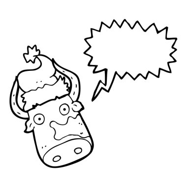 konuşma kabarcık karikatür inek Noel şapka