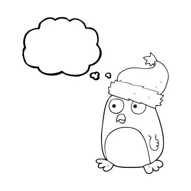 kabarcık karikatür penguen Noel şapkalı sanıyordum