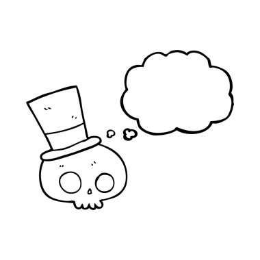 Silindir şapka giyen düşünce kabarcık karikatür kafatası