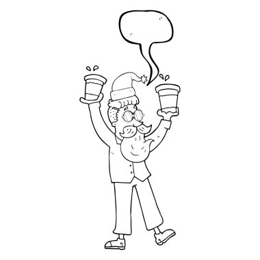 konuşma kabarcık karikatür adamla kahve fincanı Noel