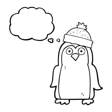 düşünce kabarcık karikatür penguen