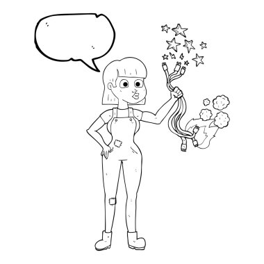 konuşma kabarcık karikatür kadın elektrikçi