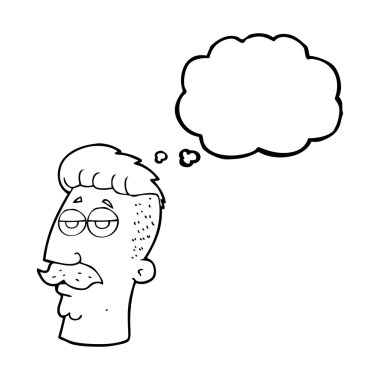 düşünce kabarcık karikatür adam hipster saç kesim ile