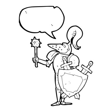 konuşma kabarcık karikatür Ortaçağ Şövalyesi ile kalkan