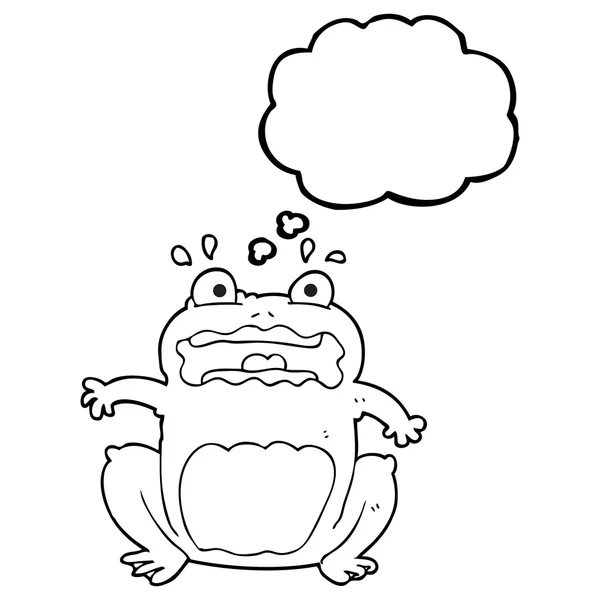 Pensamiento burbuja dibujos animados divertido asustado rana — Vector de stock