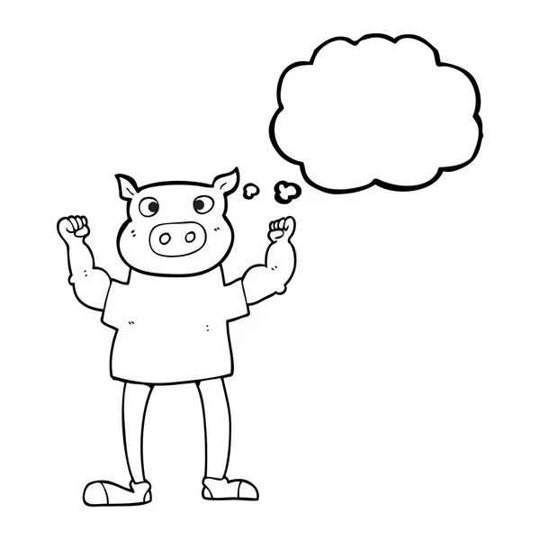 Trodde bubbla tecknad gris man — Stock vektor