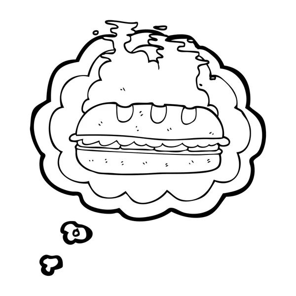 Pensamiento burbuja dibujos animados enorme sándwich — Vector de stock