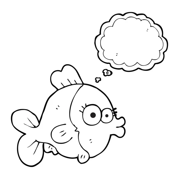 Divertido pensamiento burbuja dibujos animados peces — Vector de stock