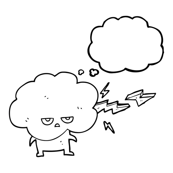 Pikiran kartun gelembung karakter raincloud menembak petir - Stok Vektor