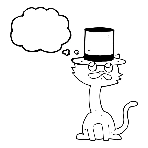 Думав бульбашковий мультяшний кіт у верхній капелюсі — стоковий вектор
