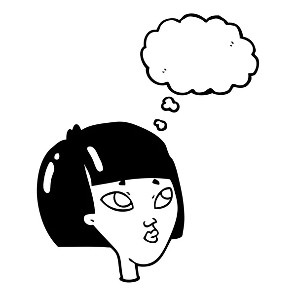 Pensamento bolha desenho animado rosto feminino — Vetor de Stock
