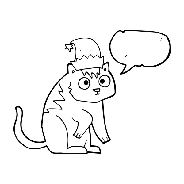 Discours bulle dessin animé chat portant chapeau de Noël — Image vectorielle