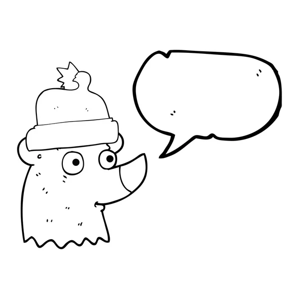 クリスマスの帽子を身に着けている音声バブル漫画クマ — ストックベクタ