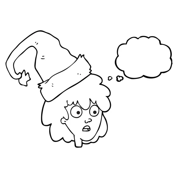Pikiran wanita kartun gelembung dengan topi santa - Stok Vektor