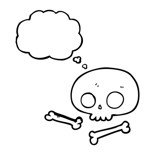 Pikiran bubble cartoon skull and bones - Stok Vektor