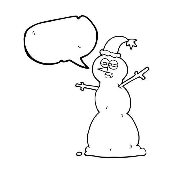 Discorso bolla cartone animato infelice pupazzo di neve — Vettoriale Stock