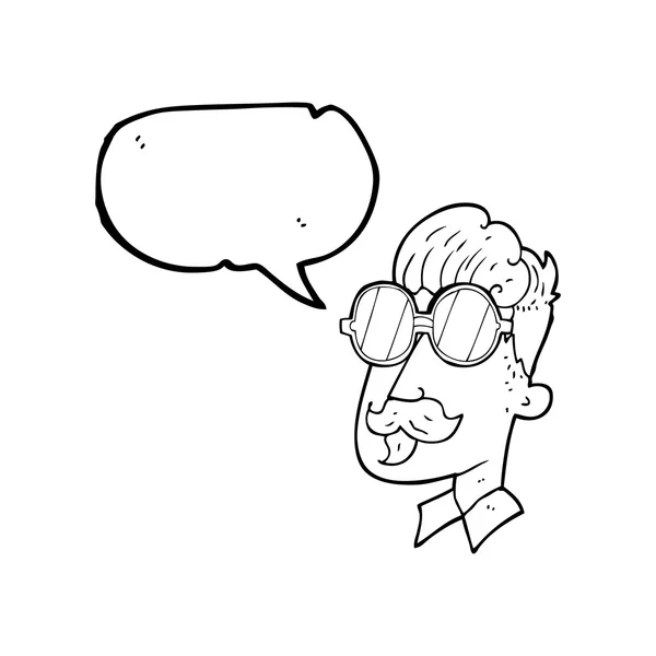 Palabra burbuja hombre de dibujos animados con bigote y gafas — Vector de stock