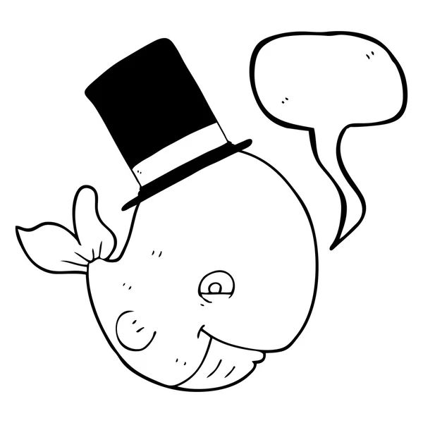 Palabra burbuja dibujos animados ballena en sombrero de copa — Vector de stock