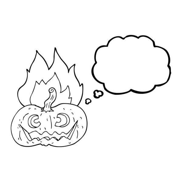 Мысль пузырь мультфильм пылающий Хэллоуин тыква — стоковый вектор