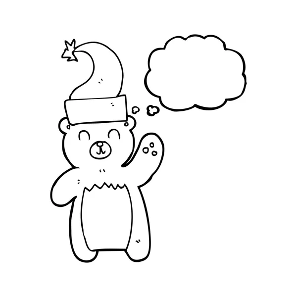 Pensamento bolha desenho animado ursinho acenando — Vetor de Stock