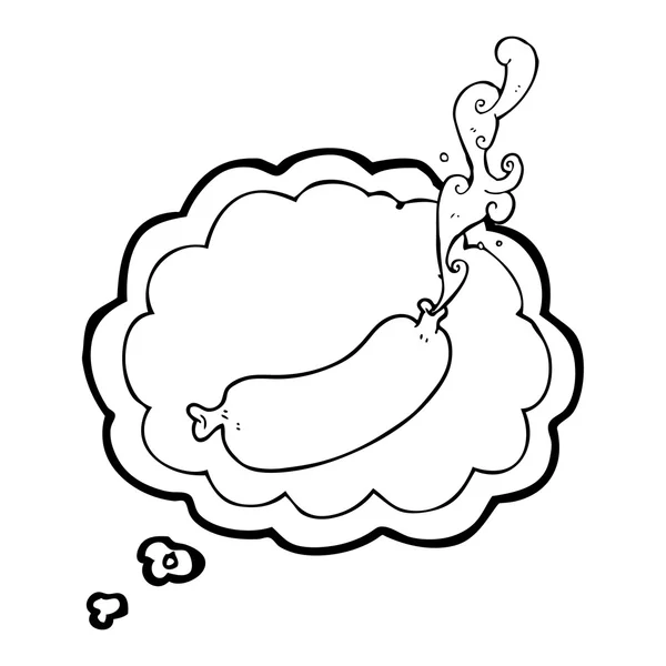 Pensée bulle dessin animé éjacule saucisse — Image vectorielle