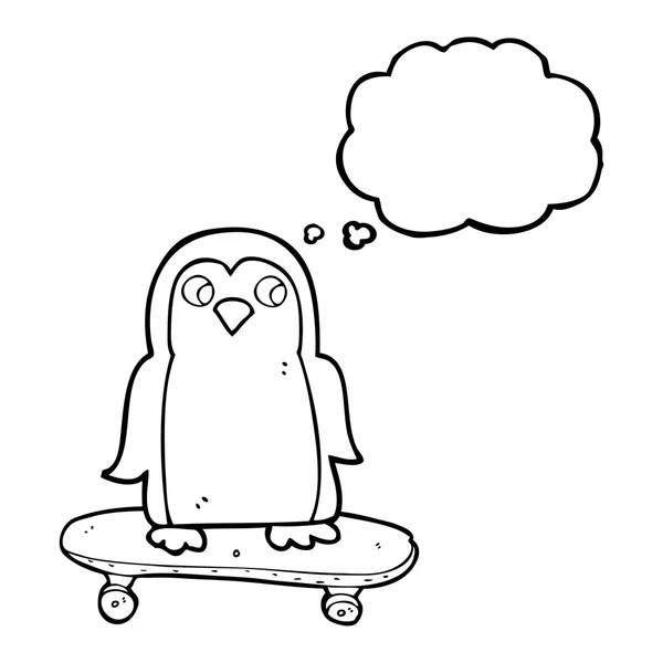 Pensamento bolha desenho animado pinguim equitação skate — Vetor de Stock