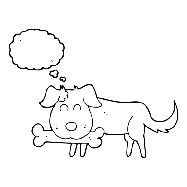 Pensamiento burbuja de dibujos animados perro con hueso — Vector de stock
