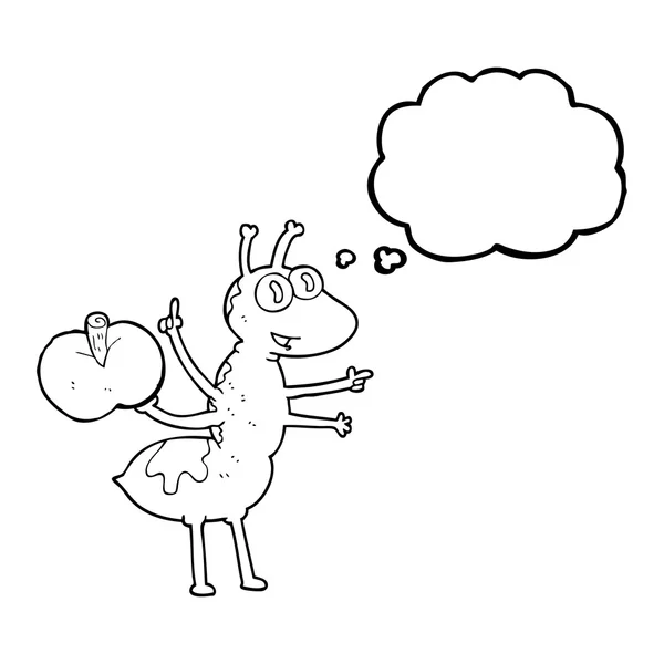 Pensamiento burbuja de dibujos animados hormiga con manzana — Vector de stock