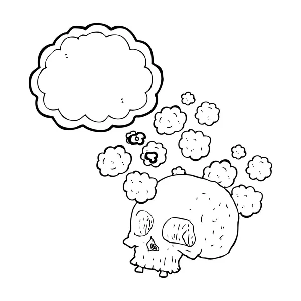 Pensiero bolla cartone animato vecchio cranio — Vettoriale Stock