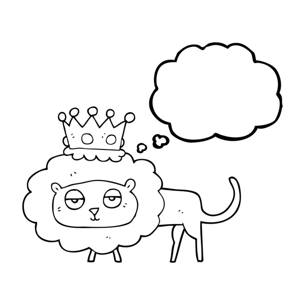 Pikiran gelembung kartun singa dengan mahkota - Stok Vektor
