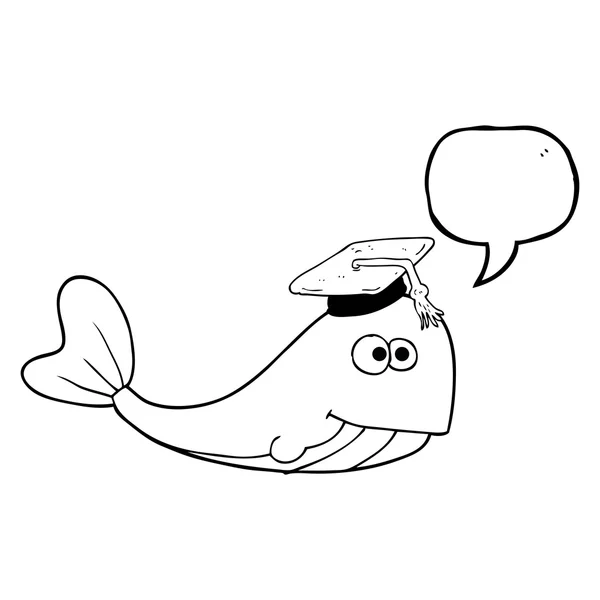 Speech bubble cartoon whale graduate — Stock Vector