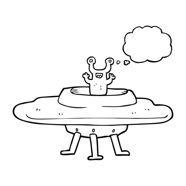 Gedachte zeepbel cartoon vliegende schotel — Stockvector