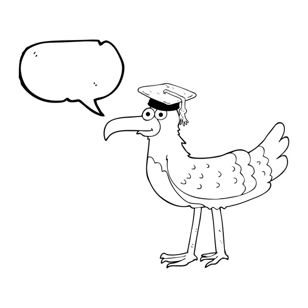 Speech bubble cartoon seagull with graduate cap — Stock Vector