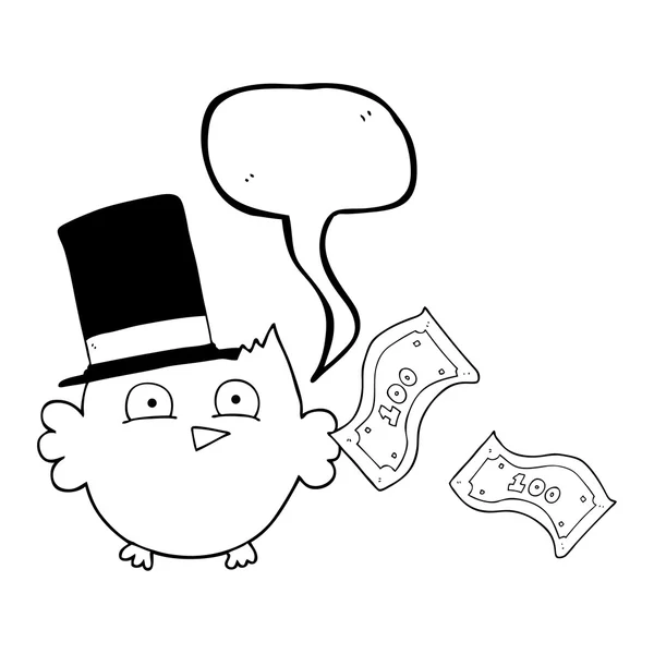 Speech bubble cartoon wealthy little owl with top hat — Stock Vector