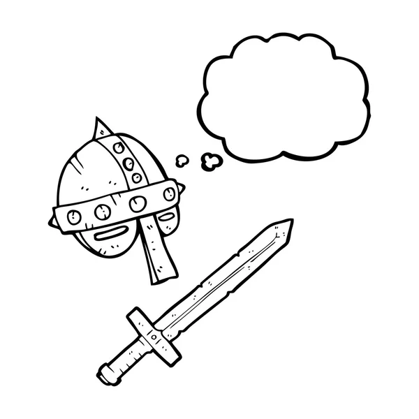 Gedankenblase Cartoon mittelalterlichen Helm — Stockvektor