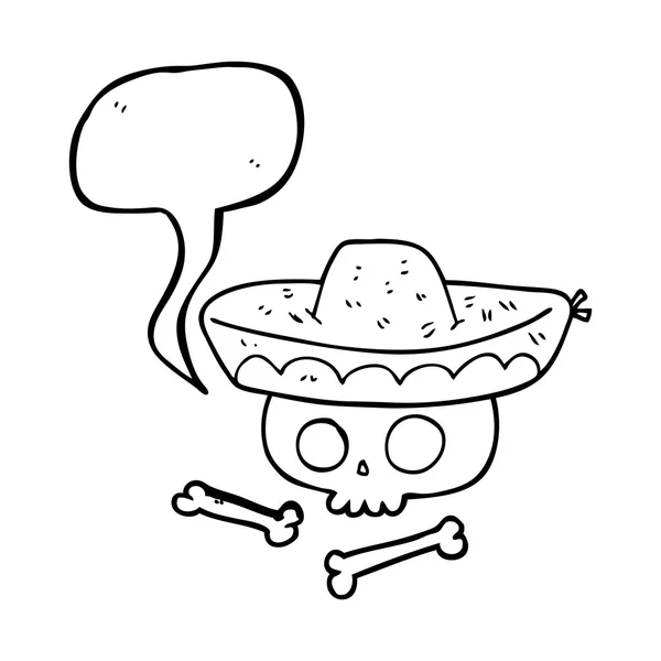 Konuşma kabarcık karikatür kafatası Meksika şapkalı — Stok Vektör