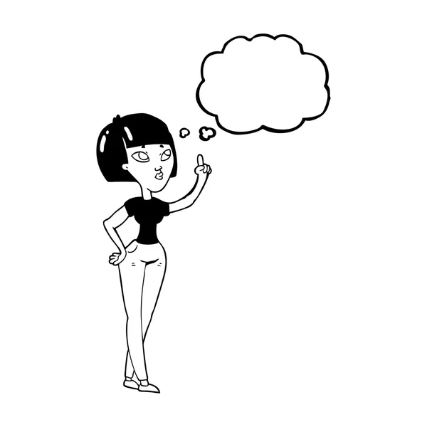 Pensiero bolla cartone animato donna chiedendo domanda — Vettoriale Stock