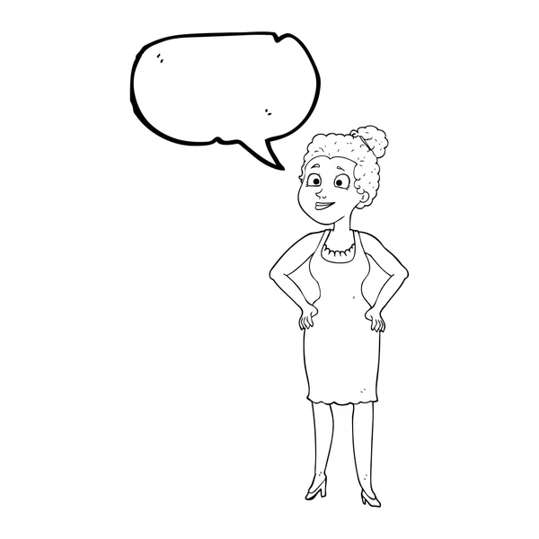 Toespraak bubble cartoon vrouw draagt jurk — Stockvector